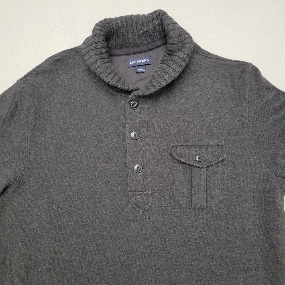 Lands' End Outfitters Men Gray Shawl Collar Button Front Knit Sweater Size L.